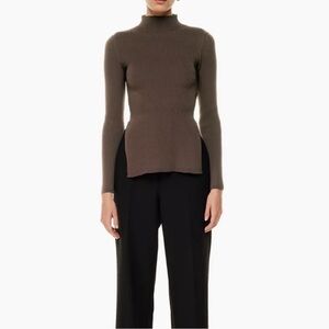 Aritzia Brown Ribbed Mock Neck Sweater